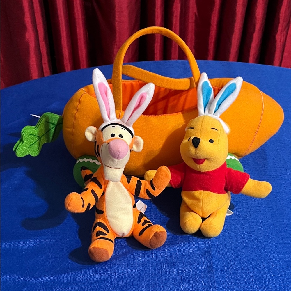 🥕 Vintage-Inspired Plush Carrot Ride-On + Pooh & Tigger Easter Bean Bags 🐰